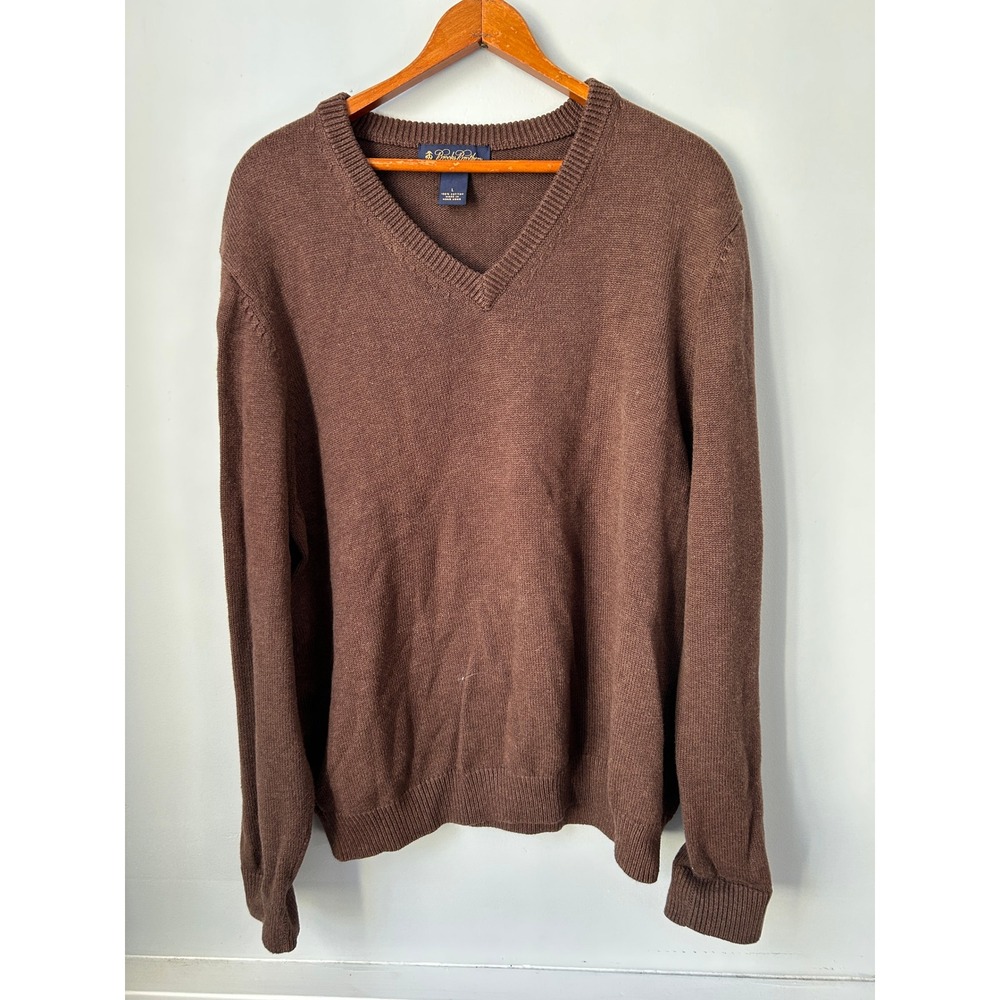 Brooks Brothers Mens Brown Supima Cotton V-Neck Sweater Large